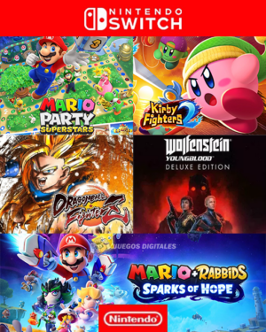 5-in-1: Mario Party® + Mario + Rabbids® + Kirby Fighters™ 2 + Dragon Ball® FighterZ + Wolfenstein® Deluxe - Nintendo Switch®